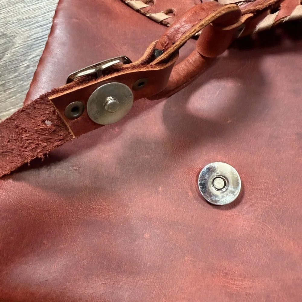 Handmade Messenger Bag‎ Genuine Leather with Jade Stone Artisan w/Adjust. Straps
